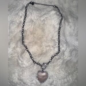 Treasure jewels Heart Quartz Pendant Necklace with Black gunmetal chain